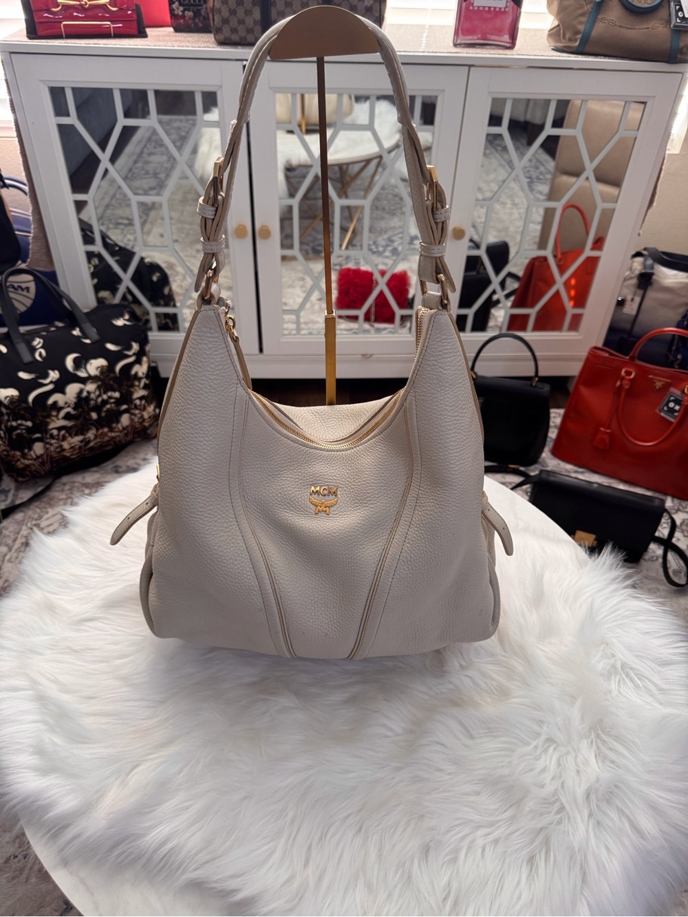 MCM Large Milla Grained Leather Hobo Bag